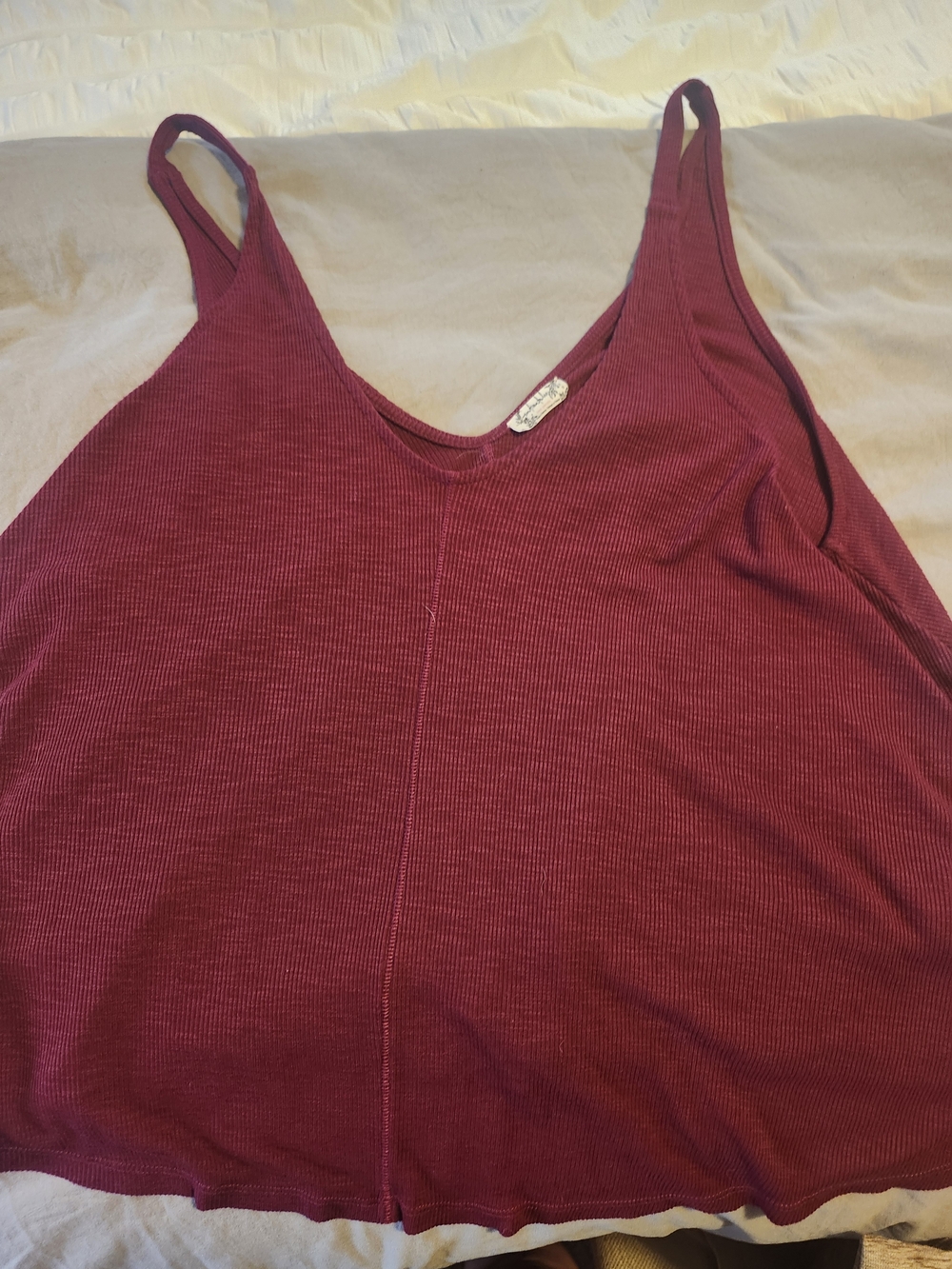 Free People Sleeveless Ribbed V-Neck Tank - Wine